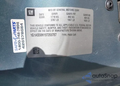 2009 Chevrolet Cobalt Ls из США, поврежденный, VIN 1G1AS58H197269787